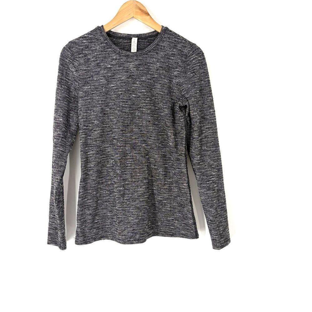 Lululemon Kitsilano Shirt Size 8 Womens Black White Fitted Long Sleeve Knit Marl